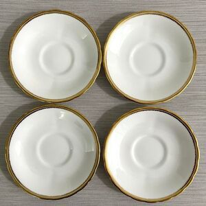VTG 4 Royal Chelsea English Bone China Gold & White Saucers 5.5"